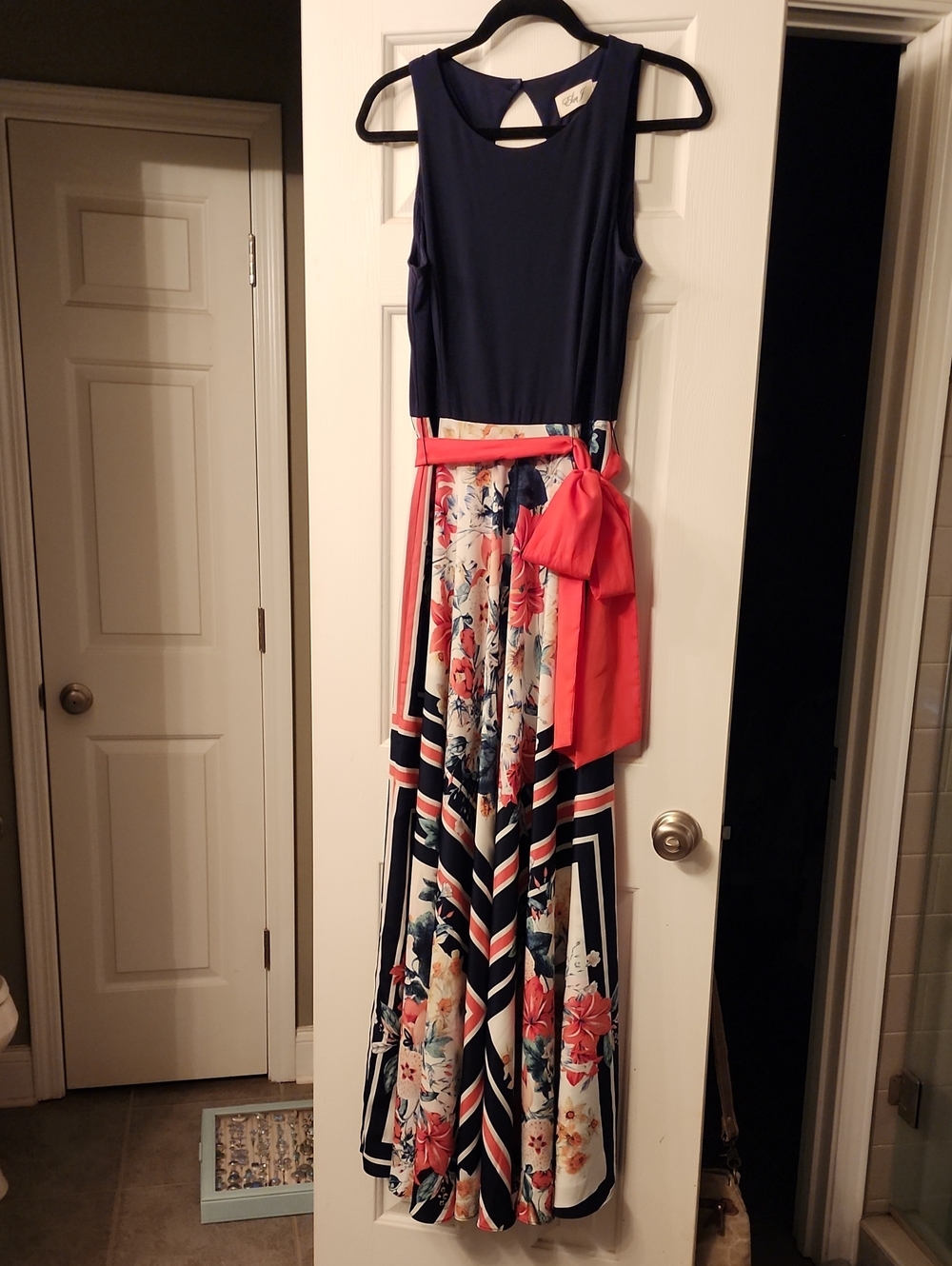 Eliza J Navy and Coral Floral Sleeveless Maxi Dress